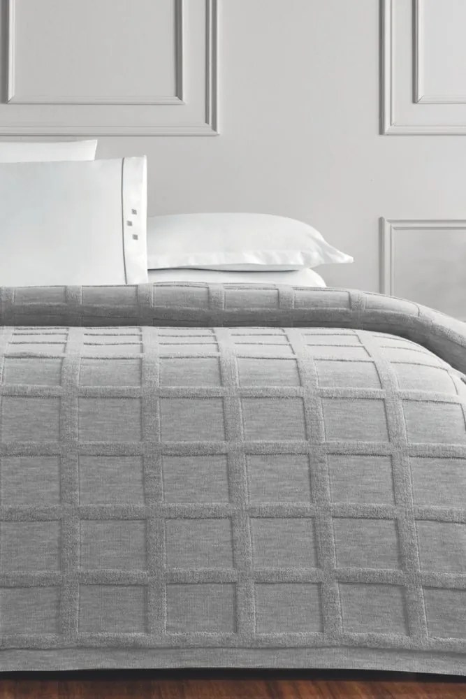 Wełniana narzuta na łóżko NEVA w opakowaniu prezentowym z poduszkami Szary Zestaw na łóżko dwuosobowe