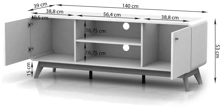 Biało-naturalna szafka pod TV w dekorze dębu 140x53 cm Caitlin – Støraa