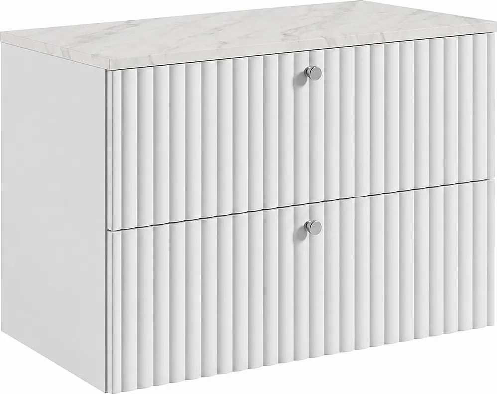 Szafka łazienkowa wisząca z blatem 80, biały + blat z efektem marmuru Bianco, uchwyty w trzech kolorach, 80 x 44,4 x 58,6 cm