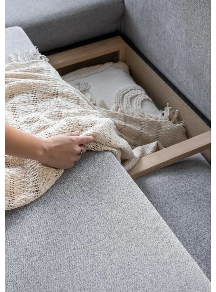 Jasnoszara rozkładana sofa w kształcie litery "U" Miuform Scandic Lagom, lewostronna