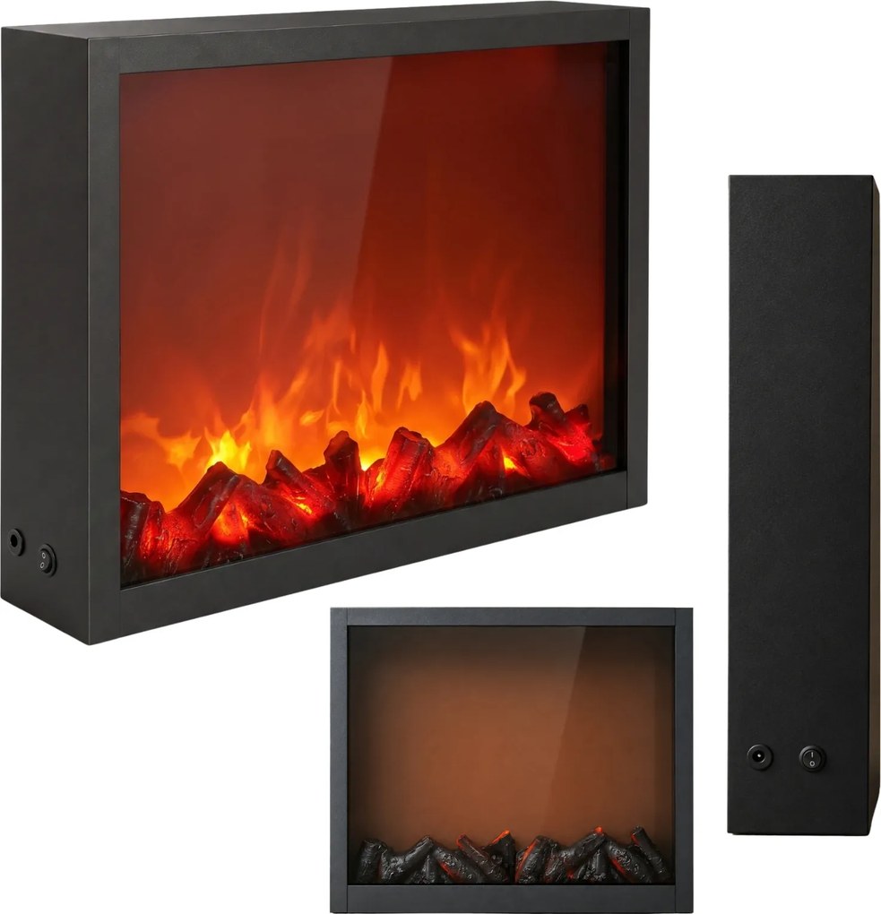 Kominek dekoracyjny LED, metalowy, 10 x 41 x 35 cm