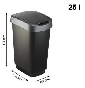 Srebrno-czarny kosz na śmieci z plastiku z recyklingu 25 l Twist – Rotho