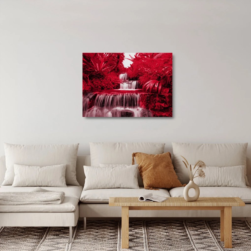Obraz na szkle - Indonezyjskie wodospady w kolorze czerwonym (70x50 cm)