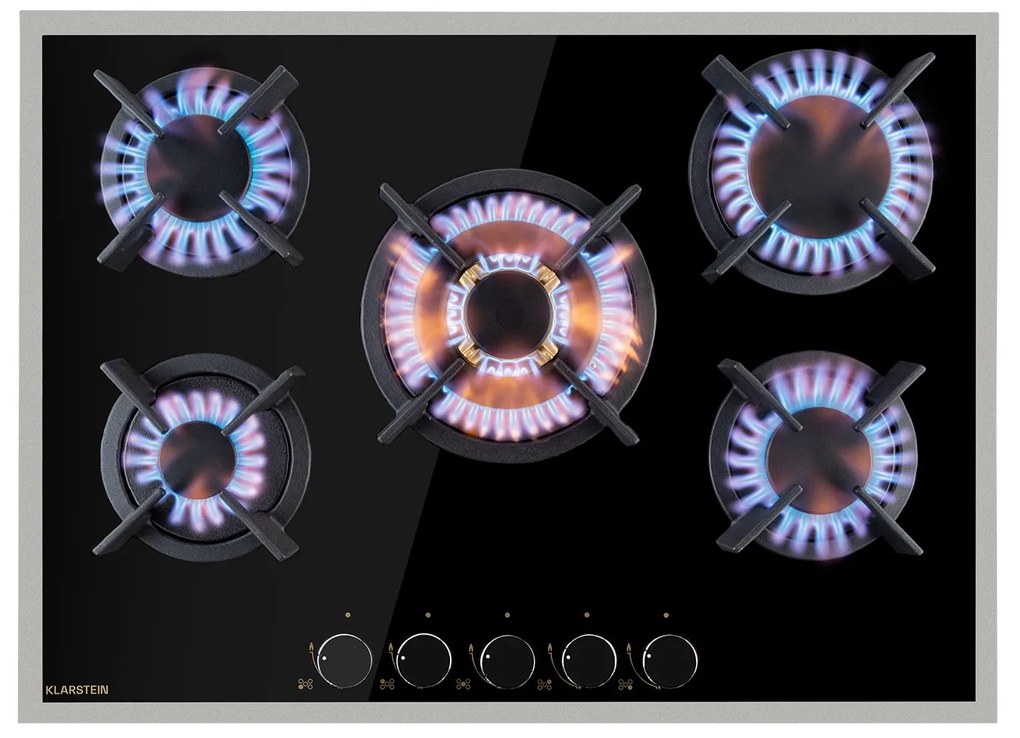 Klarstein Goldflame Prime 70cm Płyta gazowa 5 palników Czarny