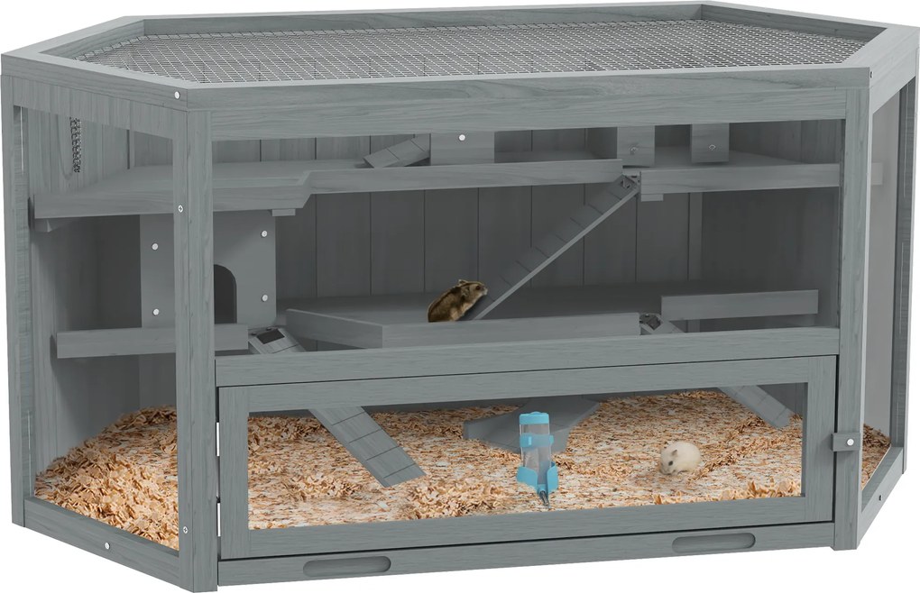PawHut Klatka dla chomika, 3 poziomy, wyjmowana taca, Drewno/Metal, 115x60x55 cm
