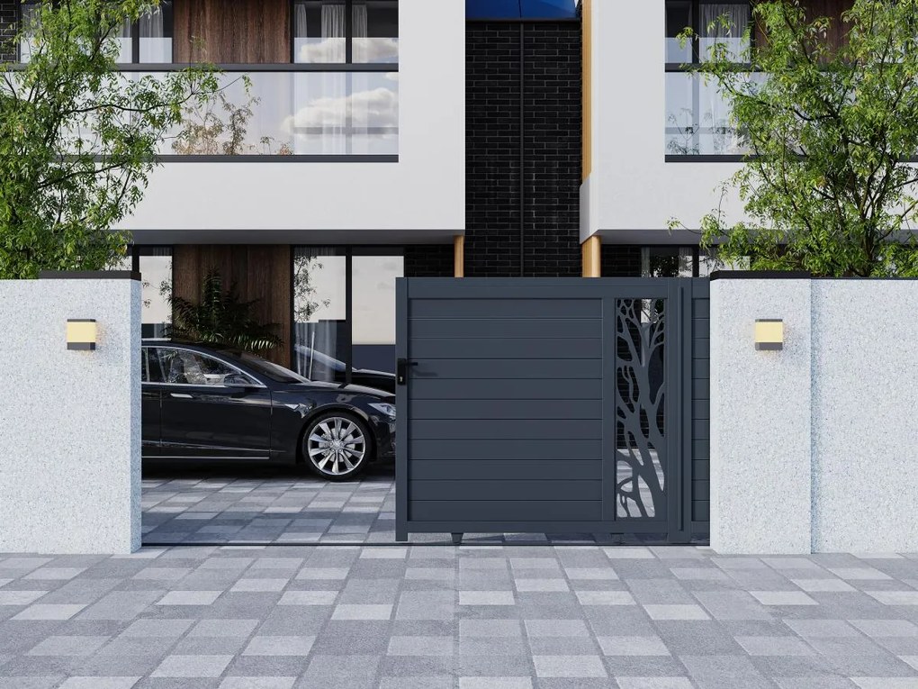 Brama elektryczna przesuwna z antracytowego aluminium półażurowa z wzorem szer. 400 x wys. 179 cm do złożenia - LABRIT II