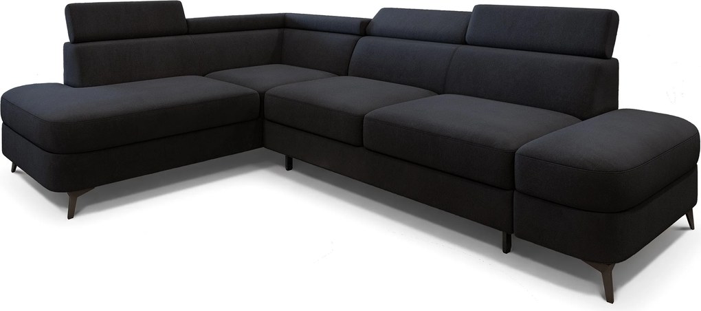 Masseno Narożnik AVISE z funkcją spania i pojemnikiem na pościel Narozniki L, Rozkładana sofa - Czarny, MATT VELVET 99