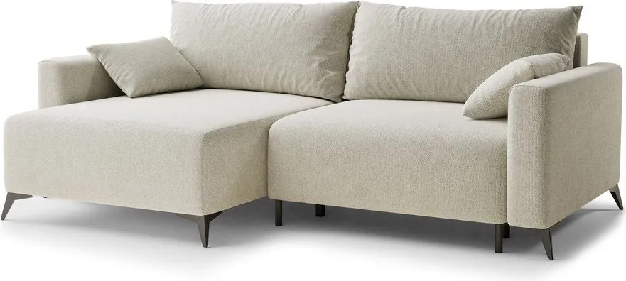 Kremowy rozkładany narożnik ze schowkiem z tkaniny szenilowej (lewostronny/z szezlongiem) Leon – Maison de Rêve