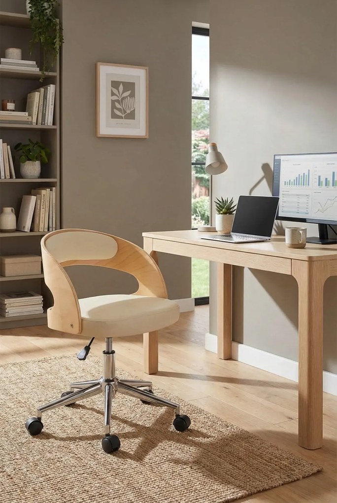 Kremowy nowoczesny fotel obrotowy retro C6-G27