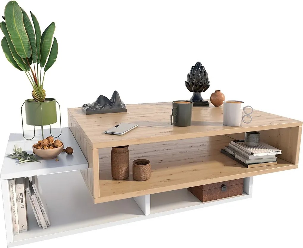 Nowoczesna Ława Do Salonu Dąb Artisan + Biały A1-W58