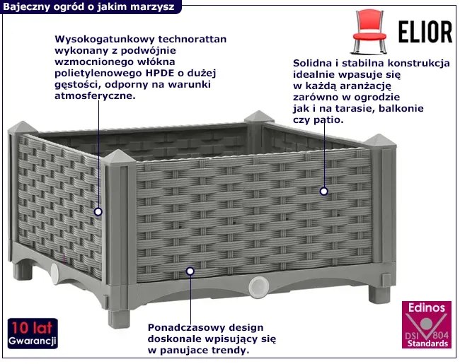 Jasnoszara kwadratowa donica ogrodowa - Athena