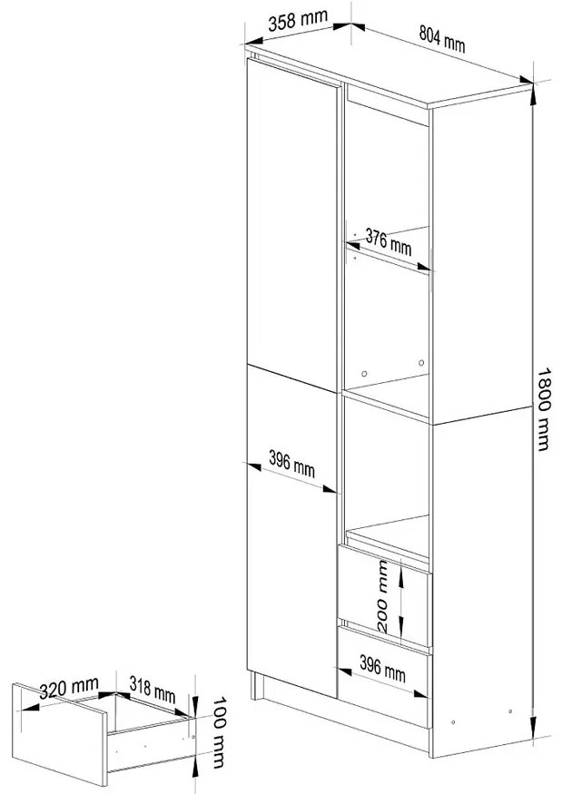Biały regał biurowy z szufladami T5-M73