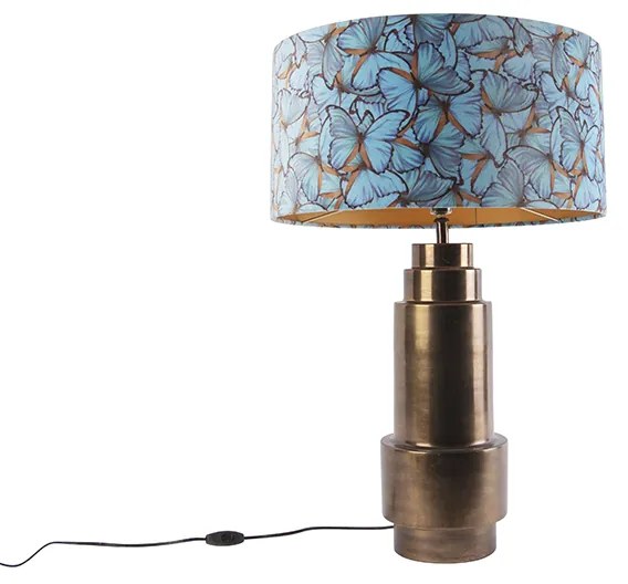 Lampa stołowa brązowa z aksamitnym abażurem z motylem 50 cm - Bruut ArtDeco Oswietlenie wewnetrzne