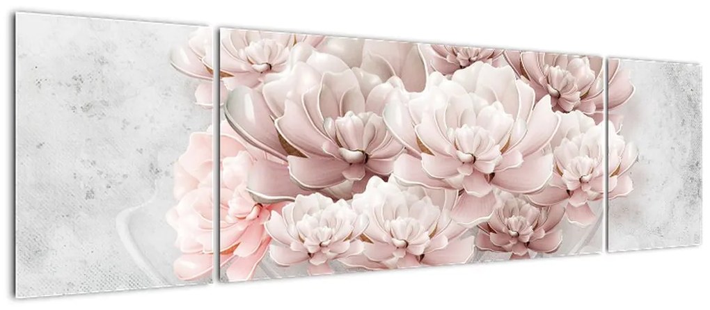 Obraz - Różowe kwiaty na ścianie (170x50 cm)