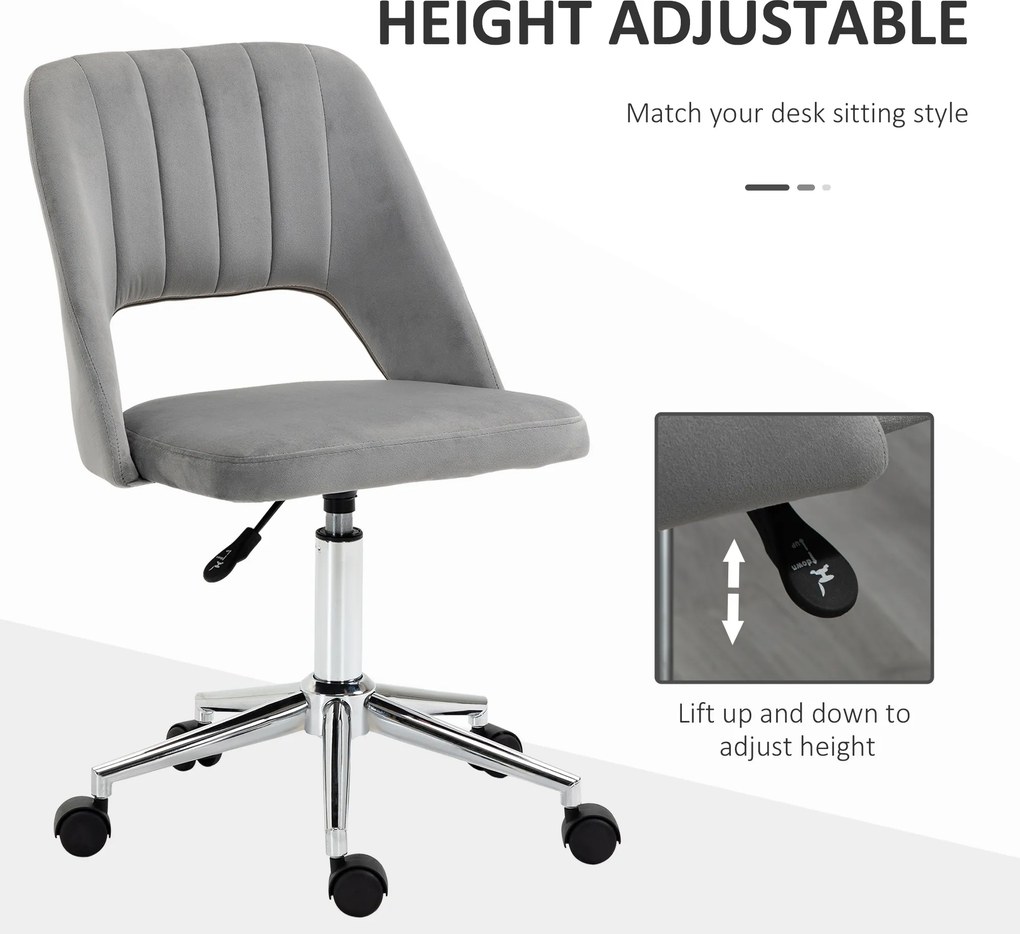 Vinsetto Regulowany wysokością fotel biurowy na kółkach, obrót 360°, kształt muszli, pianka, 49 x 60 x 79-91 cm, Szary