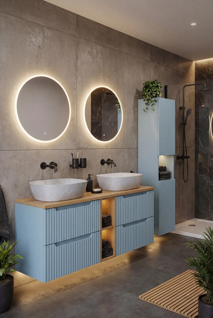 Zestaw mebli łazienkowych z dwiema umywalkami T4-S27