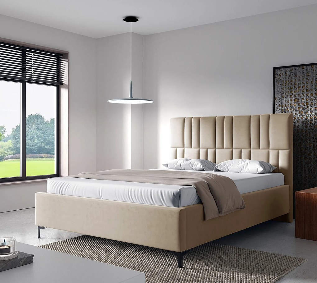 Beżowe tapicerowane łóżko welurowe 4 rozmiary R2-G04