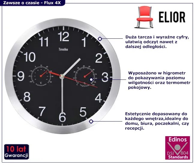 Czarny okrągły zegar ścienny 30 cm F6-N03