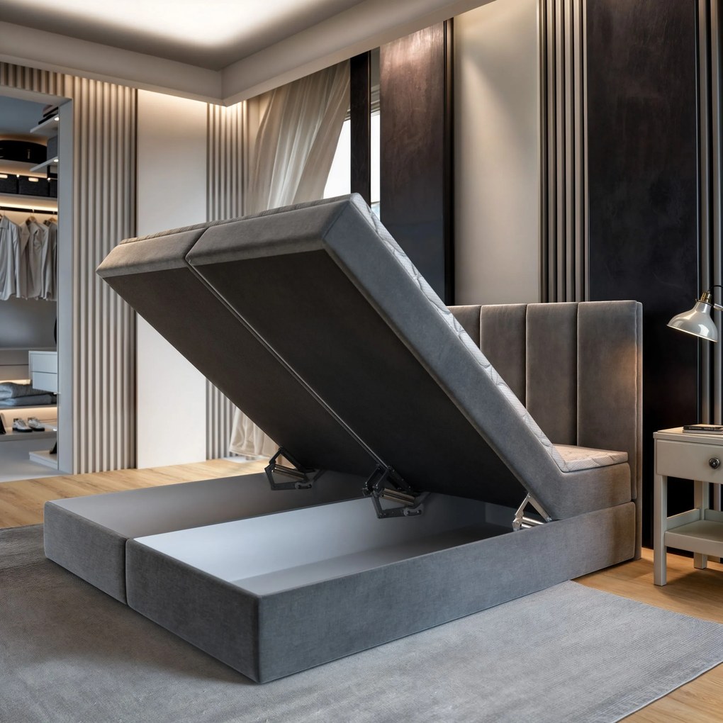 Masseno Łóżko kontynentalne BARINO z pojemnikiem na pościel 180x200 cm - Czarny, KRONOS 07