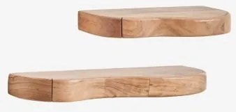 Zestaw 2 Półek Ściennych Z Miejscem Do Przechowywania Z Drewna Akacjowego Nireimi ↔︎ 60 Cm - ↔︎ 90 Cm - Sklum