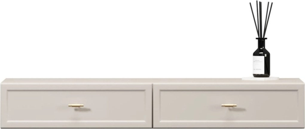 Toaletka wisząca Lorini 100 cm z szufladami - kaszmir / złote uchwyty T-bar