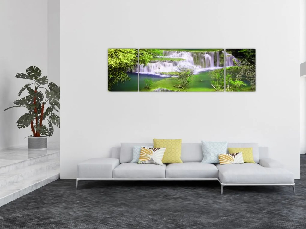 Obraz - Wodospady Huay Mae Khamin, Kanchanaburi, Tajlandia (170x50 cm)