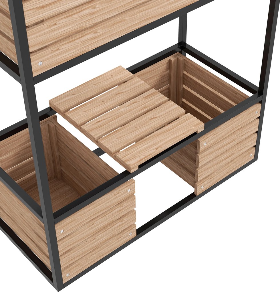 Outsunny Skrzynka na Kwiaty Podwyższony Grząd, Odporny na Warunki Atmosferyczne, 3 Skrzynki do Sadzenia, 83 cm x 39 cm x 100 cm, Naturalny + Czarny