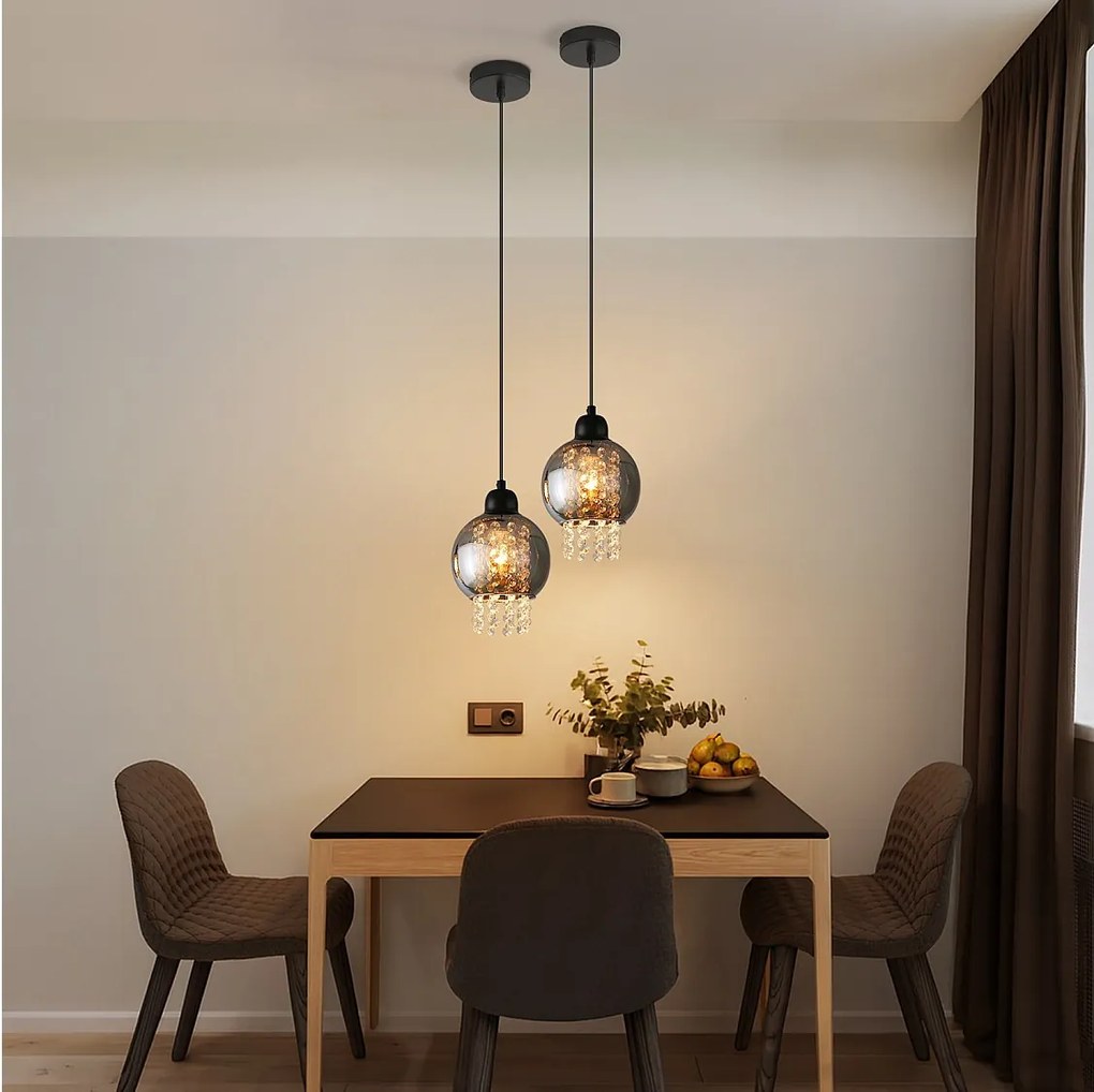 NETTLIFE Czarna kryształowa lampa wisząca do jadalni E27 Nowoczesna lampa wisząca do salonu