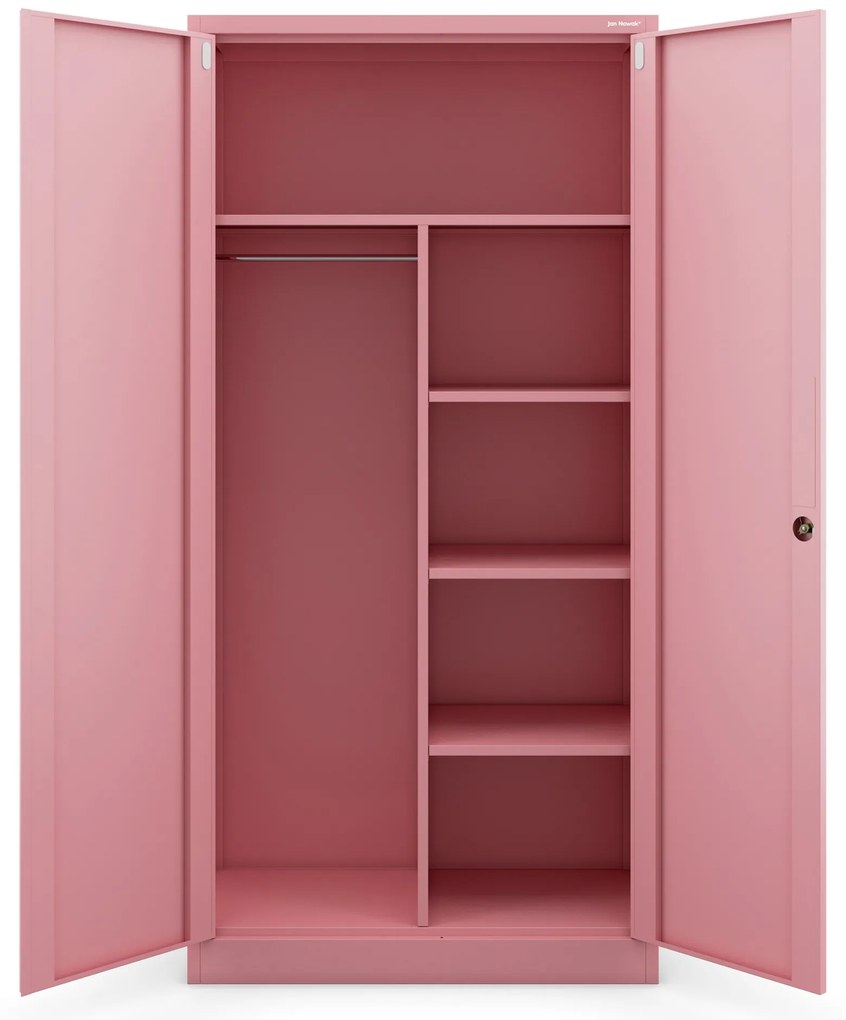 Szafa metalowa wielofunkcyjna zamykana: Fresh Style DAWID, 900 x 1850 x 450 mm, pudrowy róż