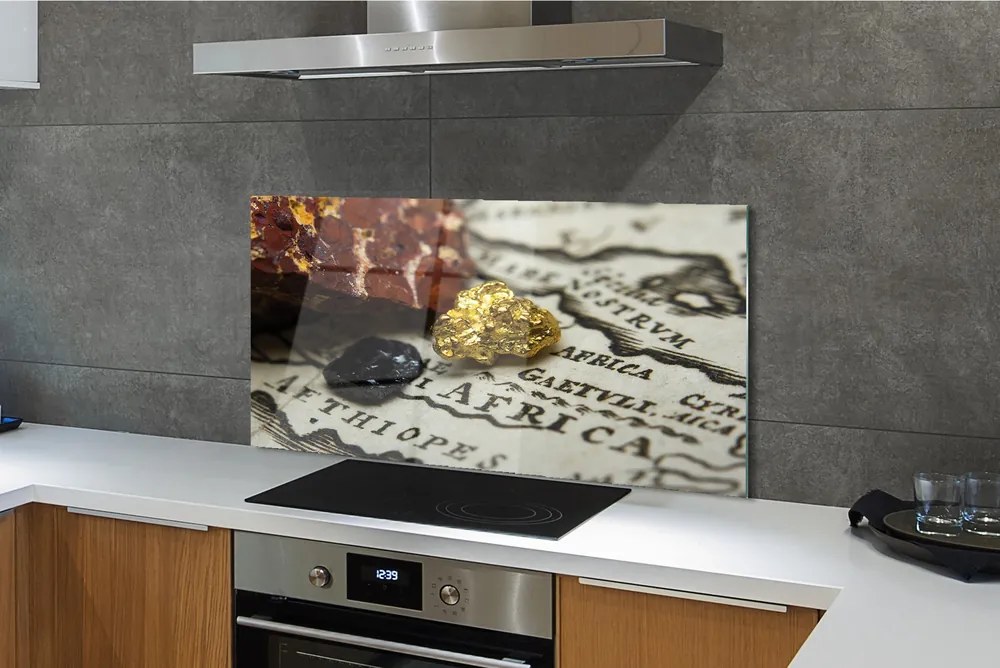 Panel szklany do Kuchni Złota Mapa Świata