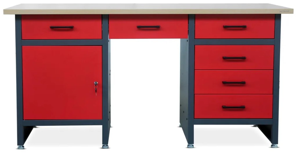 Stół warsztatowy FRANK, 1700 x 850 x 600 mm, antracytowo-czerwony