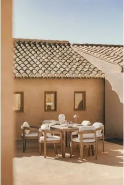 Zestaw Stołu Prostokątnego 180x90 Cm Z Drewna Akacjowego Kaela Oraz 6 Krzeseł Ogrodowych Z Drewna Akacjowego Uleno Jasny Akacjowy Brąz - Sklum