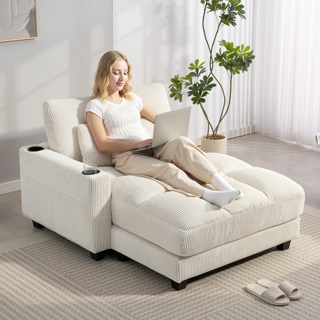 HOMCOM Sofa-łóżko z poduszką, pianka, przekształcalna w łóżko, uchwyt na kubek, kremowy