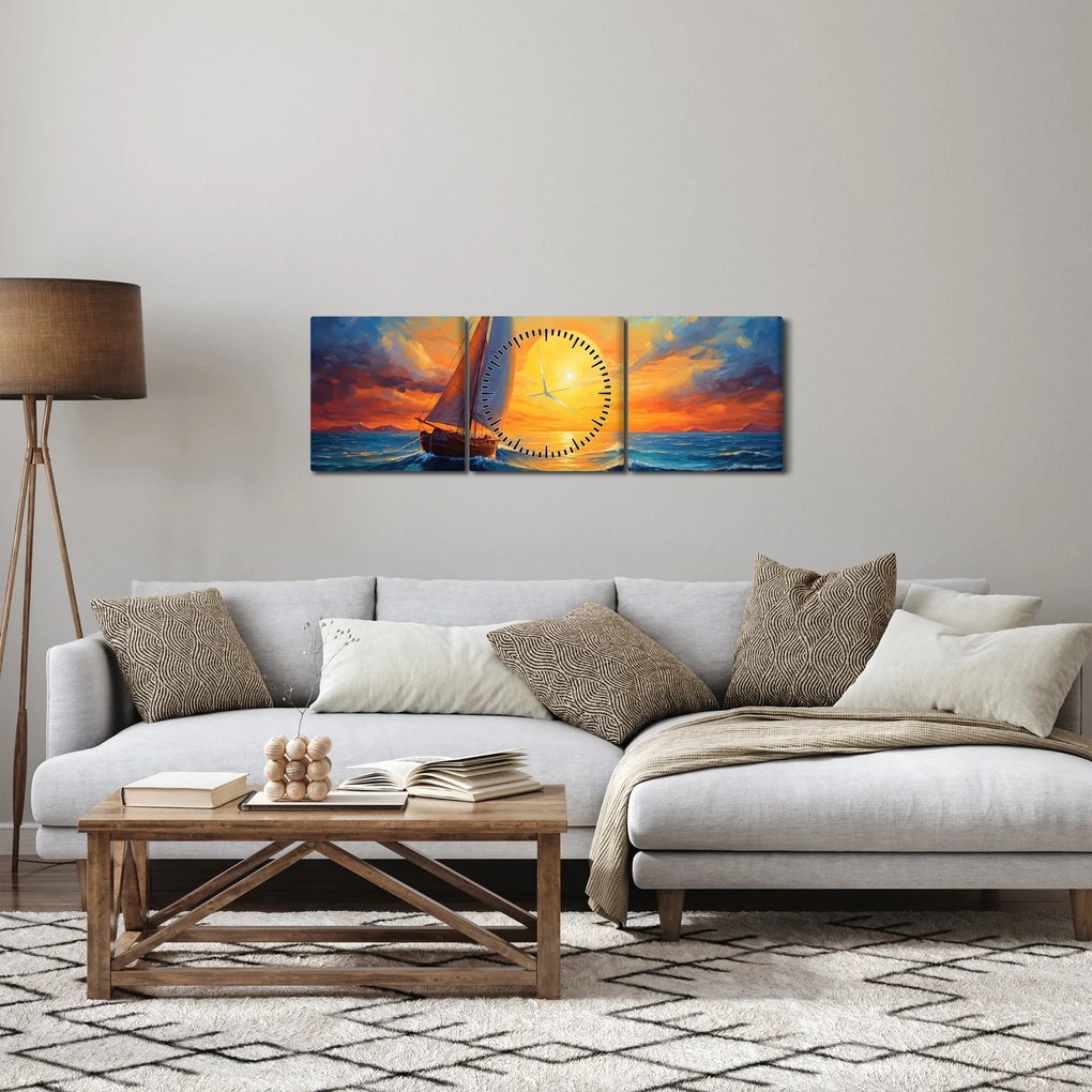 Obraz - Żaglówki (z zegarem) (90x30 cm)