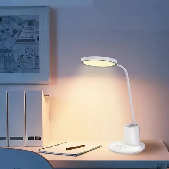 Biała lampka dotykowa LED z przybornikiem - T9-B01