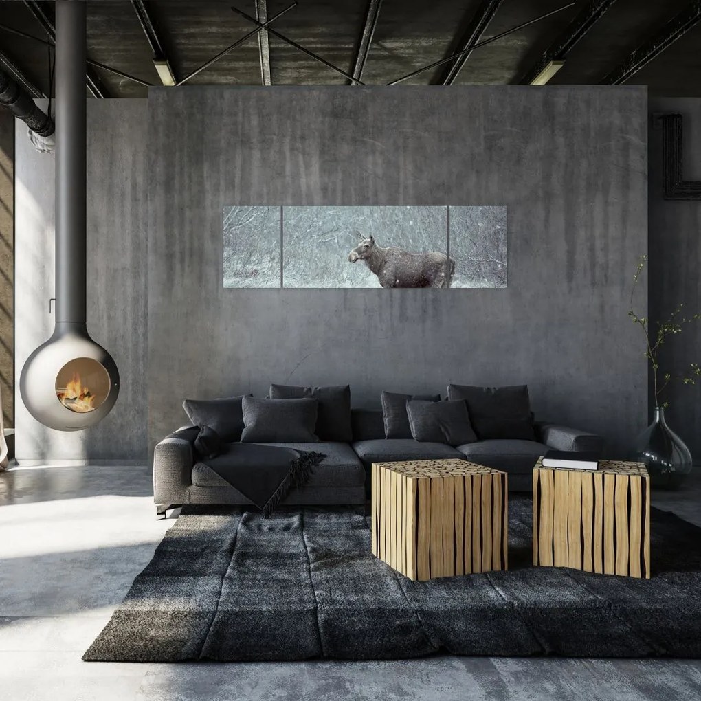 Obraz - Łoś w śnieżnym lesie (170x50 cm)