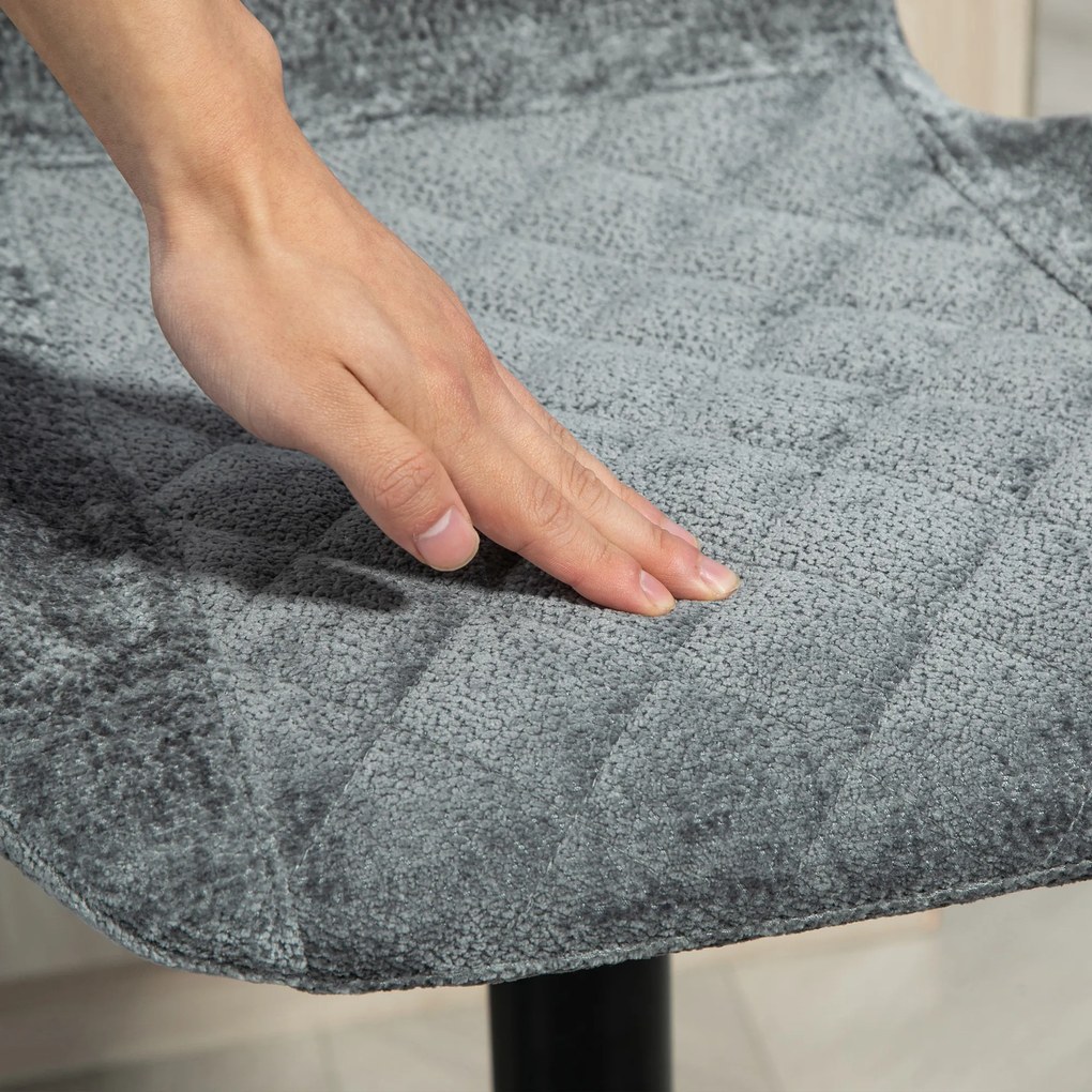 HOMCOM Hokery Barowe w Zestawie 2 szt., Regulowane Krzesła Kuchenne z Oparciem, Mechanizm Gazowy, Podnóżek, Obracane, Szary