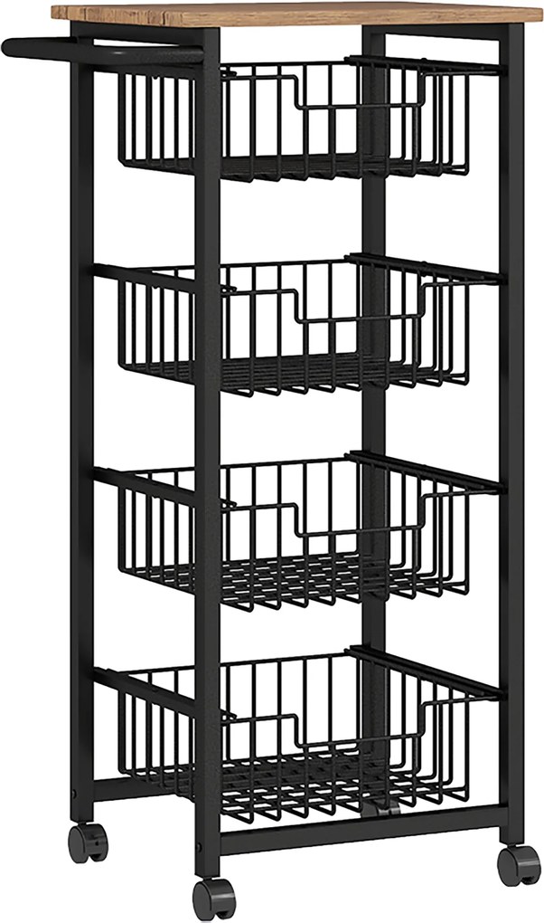 HOMCOM 4-poziomowy Wózek Kuchenny na Kółkach, Mobilny Wózek Serwisowy, Kuchenny Trolley z 4 Koszami Stalowymi