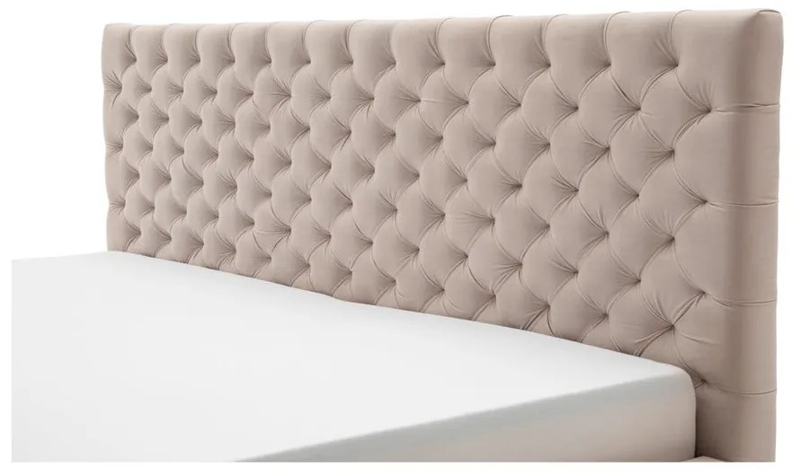 Beżowe tapicerowane łóżko dwuosobowe ze schowkiem i stelażem 180x200 cm La Maison – Meise Möbel