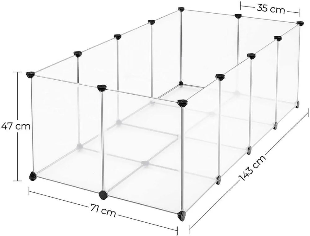 Ogrodzenie dla małych zwierząt z przezroczystego plastiku BEN, 143x71x47cm, przezroczysta SongmicsHome