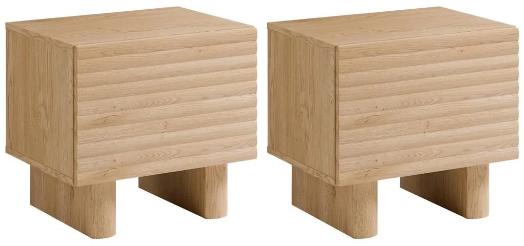 Zestaw 2 szafek nocnych 1-drzwiowych - MDF - Naturalny - LUDIMA