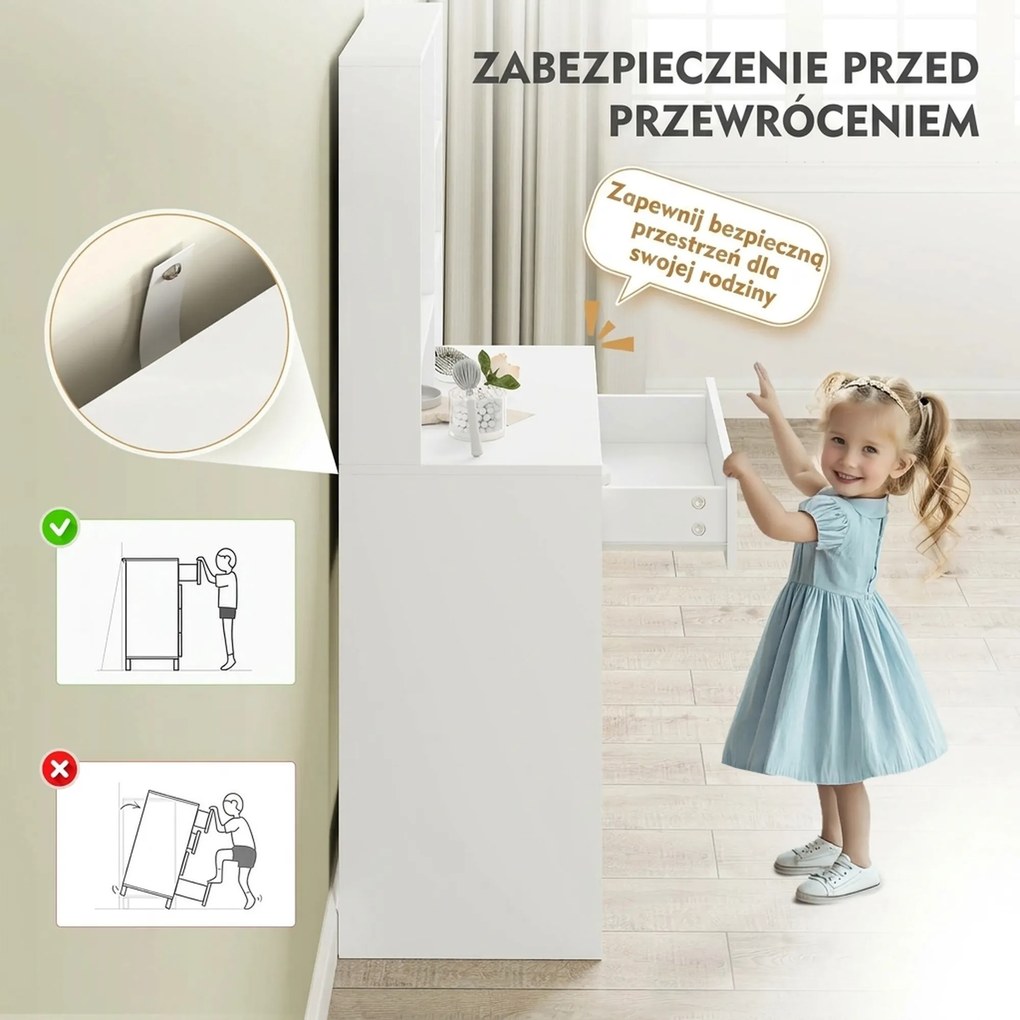 HOMCOM Toaletka z Lustrami, Szafa, 3-stopniowa Półka Boczna, Płyta Wiórowa, Biała