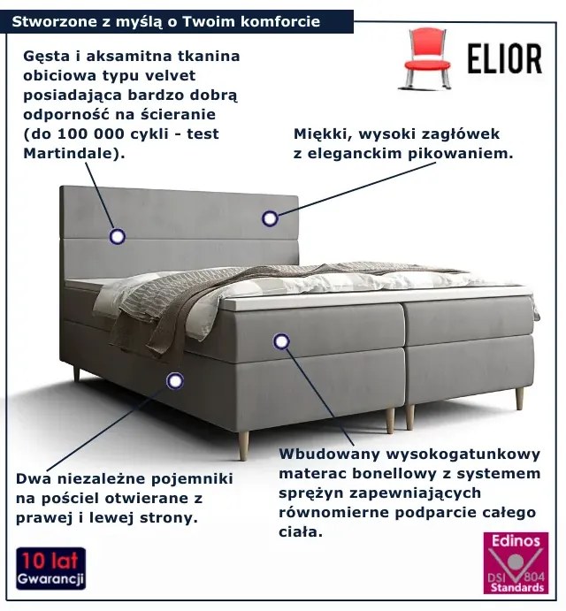 Szare łóżko kontynentalne z pojemnikiem 7 rozmiarów W4-A93