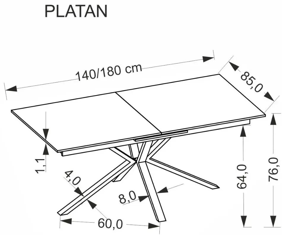 Stół rozkładany PLATAN 140(180)x85 biały marmur/czarny HALMAR