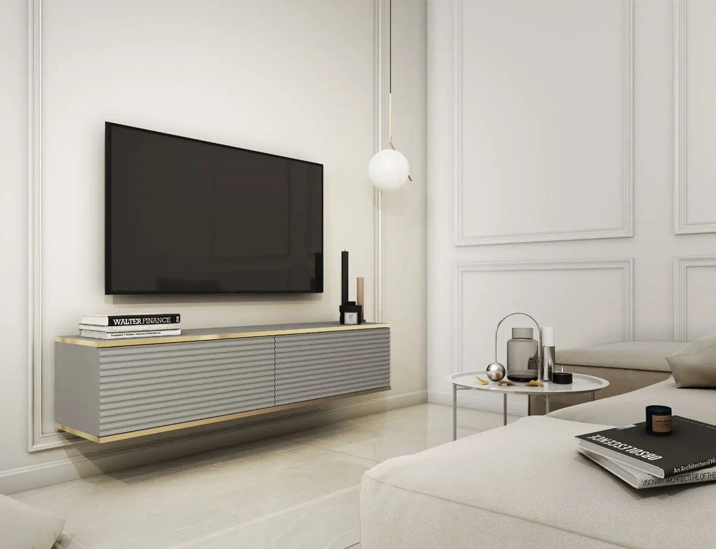 Szafka RTV KARL 3D 135cm wisząca/stojąca szary mat PIASKI Meble