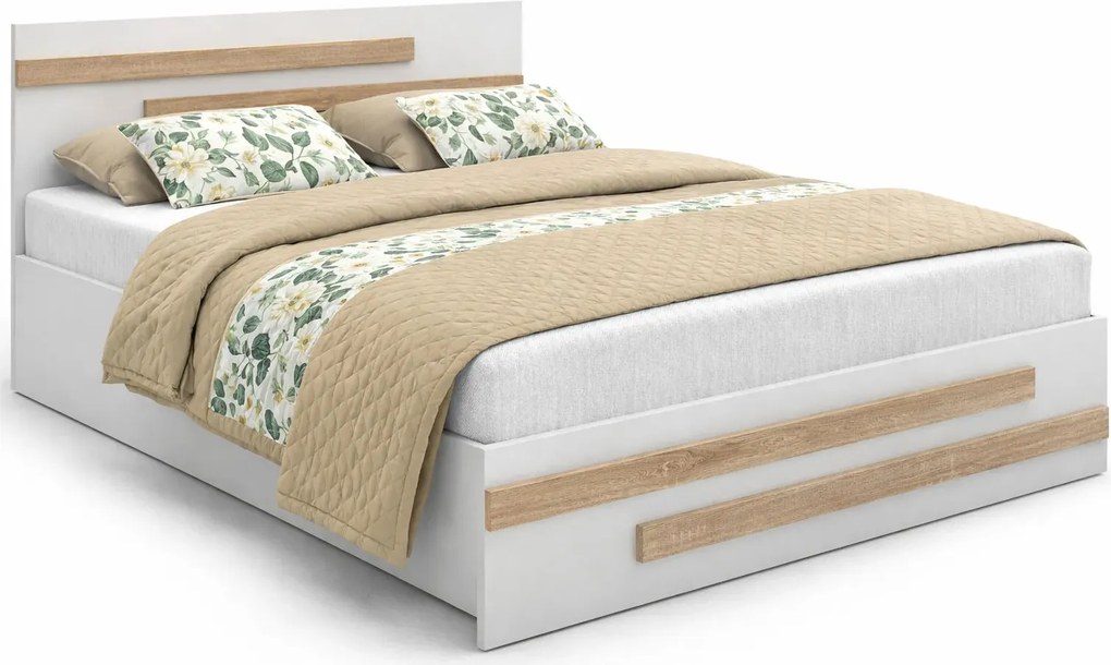 Białe Łóżko Z Pojemnikiem I Materacem 120X200 Cm Z4-Z60