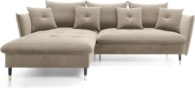 Narożnik GLAM Lewostronny z funkcją spania, zestaw z poduszkami wolnostojący tkanina RIVIERA 16 Beżowy DOMO HOME