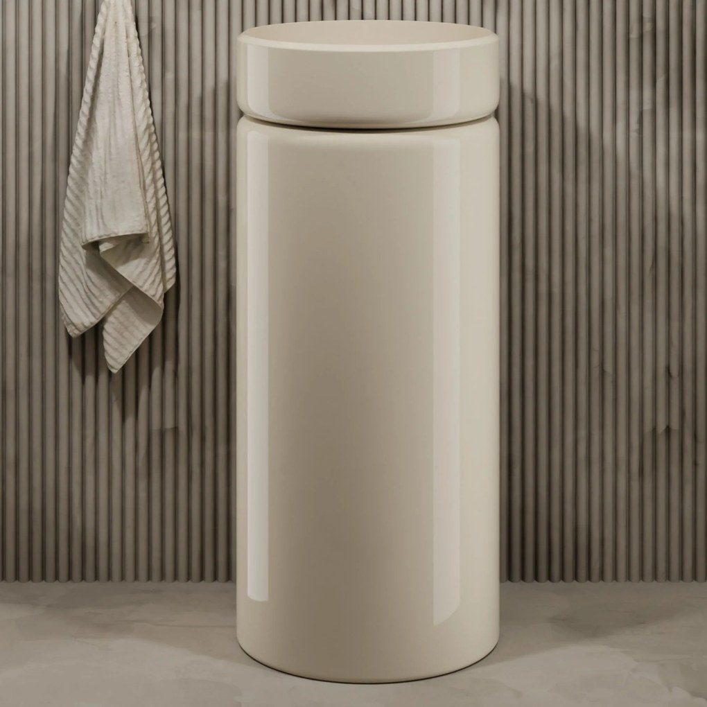 Massi Umywalka z konglomeratu wolnostojąca okrągła beżowa błyszcząca 85 x 40 cm RONA Beige Glow