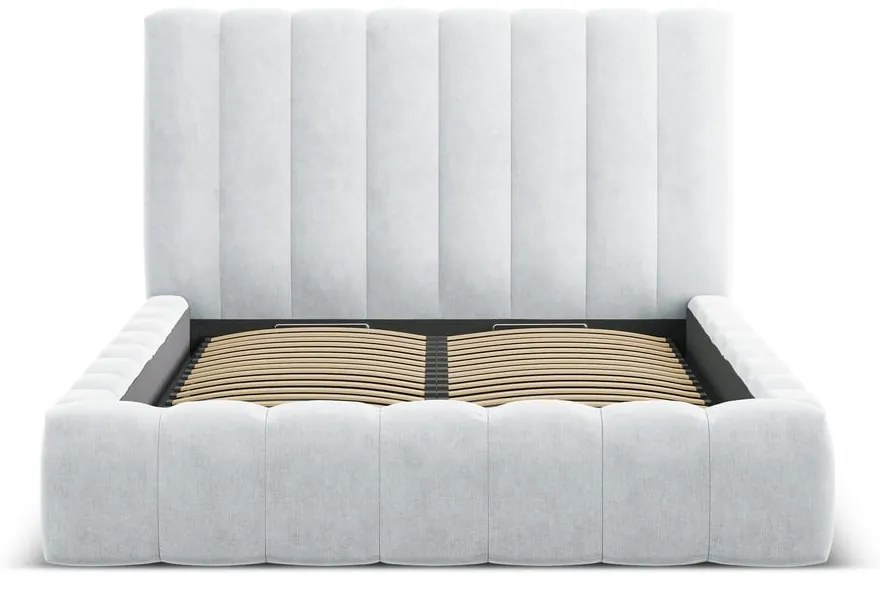 Jasnoszare tapicerowane łóżko dwuosobowe ze schowkiem i stelażem 180x200 cm Kelp – Micadoni Home
