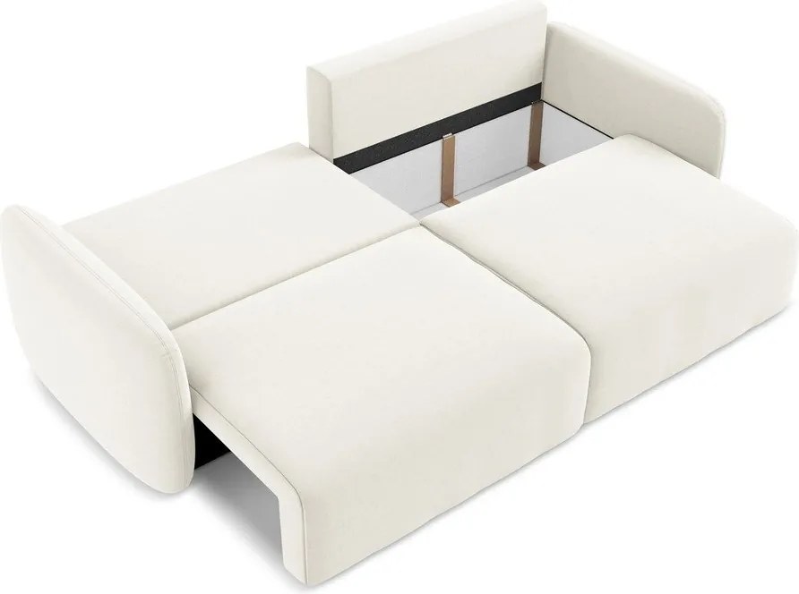 Kremowa aksamitna rozkładana sofa ze schowkiem 238 cm Kalena – Makamii